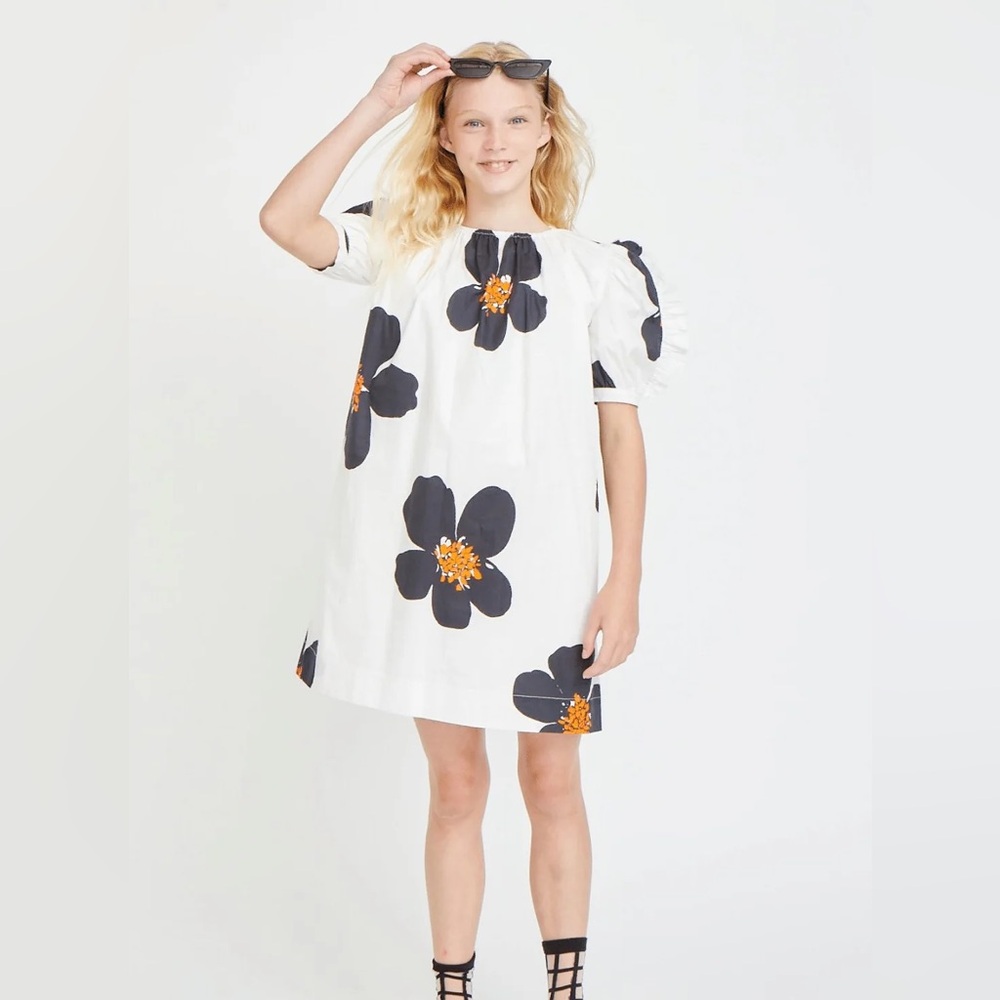 Porter Puffy Sleeve Cotton Flower Dress Ruffled Sleeves Prom Graduation Dance